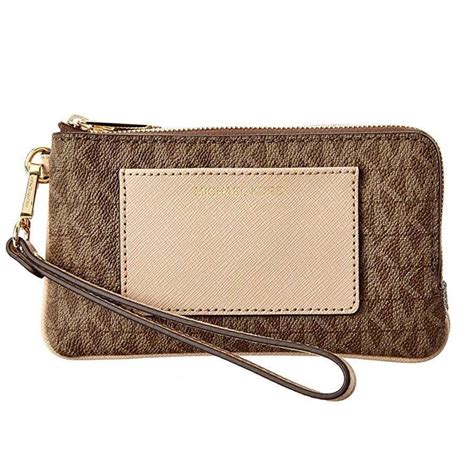 michael kors bedford medium double zip wristlet mocha bisque|Michael Kors Large Bedford Logo Wristlet .